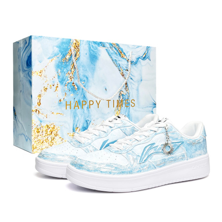 [Custom Sneakers] LiNing Floating Boat Synthetic Leather Autumn Winter Four Seasons Street Culture Trendy Versatile Love Starry Sky Gift Bag Slip-Resistant Cushioned Wear-Resistant Lightweight Breathable Low-Top Sneakers Unisex White Blue