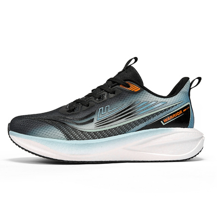 Warrior Fashion Chinese Trend Contrast Color Breathable Casual Sports Shoes Cushioning Wear-Resistant Lightweight Low-Top Running Shoes Men's Black Blue