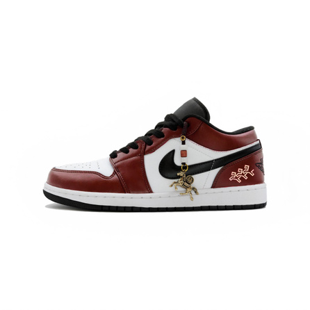 [Custom Sneakers] Jordan Air Jordan 1 Year of the Horse CNY New Year Step by Step Retro Trendy Fashion Versatile Crimson Gold Classic Wear-Resistant Breathable Low-Top Skate Shoes Unisex