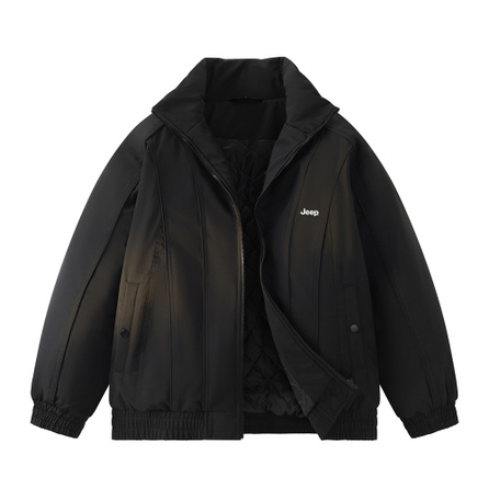 Jeep Patchwork Design Brand Letter Logo Print Gender-Neutral Versatile American Retro 'Mallard' Loose Casual Stand Collar Long Thick Warm Padded Jacket Coat Unisex