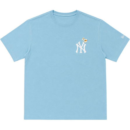New Era × MLB Collaboration New York Yankees Cartoon Popcorn Print Crew Neck Short Sleeve Casual Versatile NY Classic T-Shirt Unisex Sky Blue
