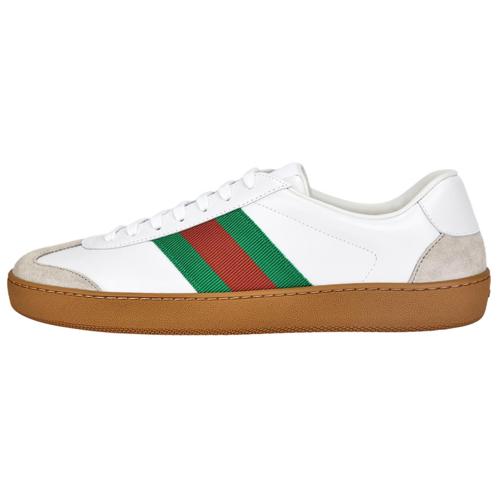 GUCCI G74 Leather Suede Round Toe Lace Low-Top Skate Shoes Men's White Gray