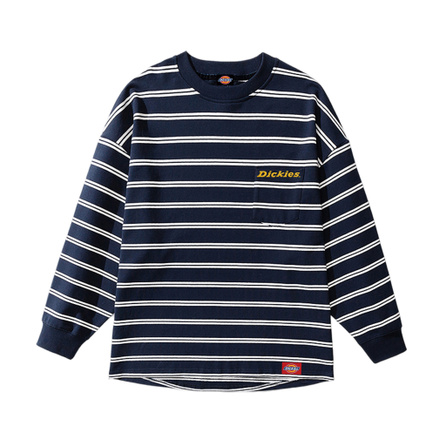 Dickies Ten-Thousand Stitch Embroidery Craft Dickies Light Luxury Brand Letter Logo American Vintage Trendy Classic Breton Stripe Shirt Couple Youth Campus Style Loose Comfortable Versatile Crew Neck Pullover Long Sleeve T-Shirt Unisex