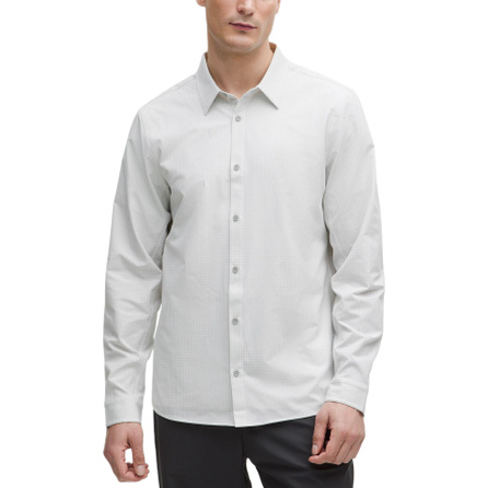lululemon New Venture Fashion Solid Color Slim Fit Long Sleeve Shirt Men's White Multi-Color Waterdrop Silver Plaid
