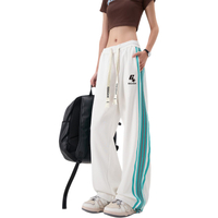 GROGNAK Basic Minimalist Stripe Color Block Brand Logo Letter Print American Retro Versatile Loose Straight Leg Casual Pants белое