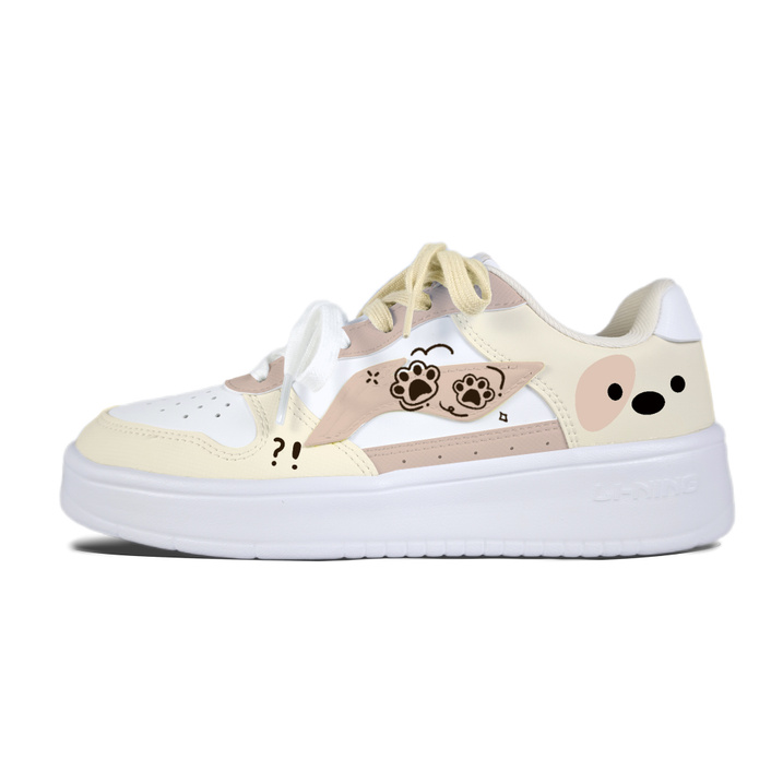 [Custom Sneakers] Li-Ning Fu Zhou Hidden Dog Small Fresh Niche Academy Style Hand-Painted Cute Simple Fashion Versatile Slip-Resistant Cushioning Lightweight Low-Top Skate Shoes Unisex White