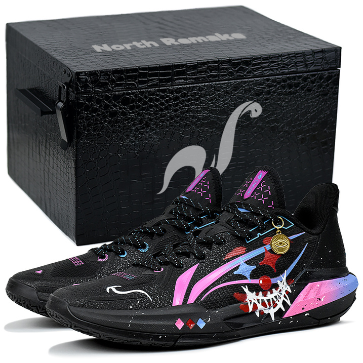 [Custom Sneakers] LiNing Light Speed 3 Boom Technology Neon Clown Gift Box Graffiti Dark Street Trendy Cushioning Anti-Slip Low-Top Basketball Shoes Men's Black Pink Purple
