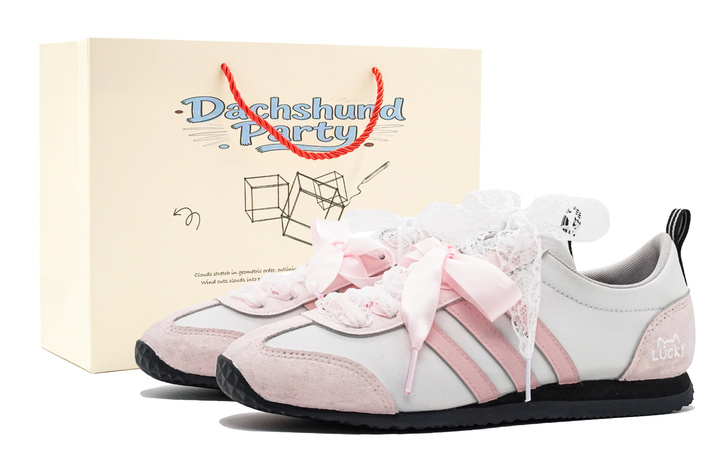Custom Sneakersadidas VS JOG 2.0 Sweet Fermentation Gift Bag Edition Miu-Style Double Laces Campus Girl Youthful Lace Pearl Mary Jane Trendy Versatile Low-Top German Training Shoes Women's Pink