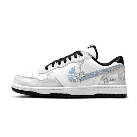 [Custom Sneakers] Nike Big White & Blue Wave Leather Premium Grey Niche Campus Style Retro Casual Trendy Sport Wear-Resistant Non-Slip Low-Top Skate Shoes Men's Light Grey