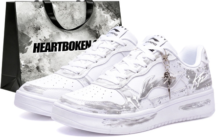[Custom Sneakers] LiNing Floating Boat Shining Starlight Synthetic Leather Gift Bag High Street Boyfriend Couple Trendy Premium Collegiate Style Gradient Hand-Painted Squeaking Lightweight Non-Slip Low-Top Skate Shoes Men's Grey White