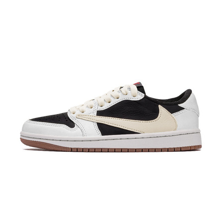 【Custom Sneakers】Travis Scott x Jordan Air Jordan 1 Versatile Comfortable Shock Absorption Slip-Resistant Low-Top Retro Basketball Shoes Unisex White Beige
