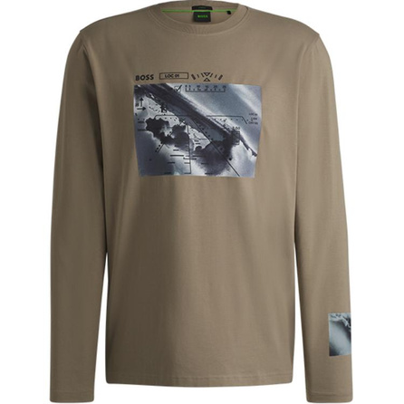 HUGO BOSS SS25 Artistic Pattern Round Neck Long Sleeve T-Shirt Men's Palm Green