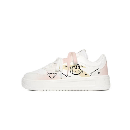 [Custom Sneakers] Anta Cute Bunny Niche Campus Style Couple Cute Versatile White Shoes Comfortable Synthetic Leather Artistic Hand-Painted Graffiti Street Shock-Absorbing Wear-Resistant Non-Slip Low-Top Skate Shoes Unisex White