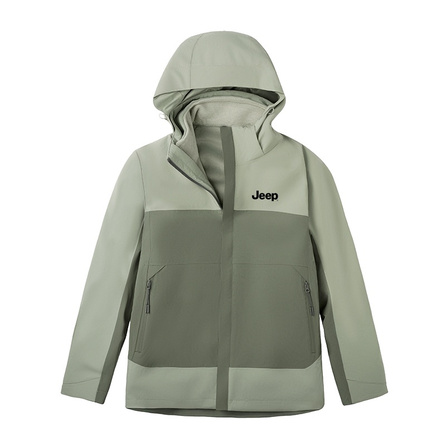 Jeep Casual Series Windproof Letter Mountain Outdoor Detachable 3-in-1 Two-Piece Jacket Unisex