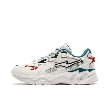 ERKE Chinese Trend Sports Comfortable Jogging Series Cushioned Wear-Resistant Breathable Low-Top Dad Shoes Men's Microcrystal White Deep Marsh