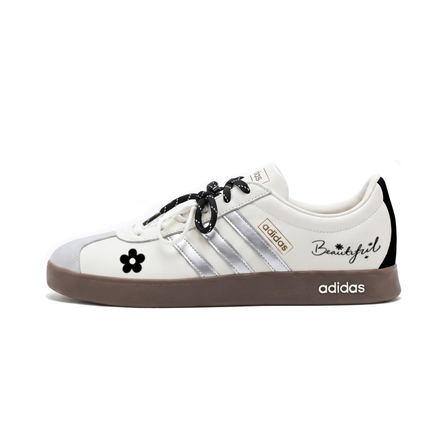 Custom Sneakersadidas VL COURT 2.0 'Step by Step Bloom' Miu-Style Double Laces Campus Korean Style Texture Elegant Simple Trendy Versatile Anti-Slip Abrasion-Resistant Lightweight Low-Top German Training Shoes Unisex White