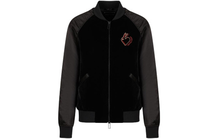 EMPORIO ARMANI SS23 Year of the Rabbit Limited Series Rabbit Embroidered Satin Sleeve Baseball Padded Jacket Men's Black