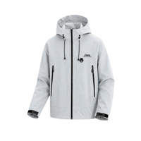 Jeep Solid Color Patchwork Hooded Drawstring American Retro Style Daily Comfortable Commute Mountain Outdoor Sports Hiking Camping Trekking Versatile Loose Windproof Waterproof Wear-Resistant Multi-Functional Minimalist Lightweight Casual Premium Jacket U Белый серый