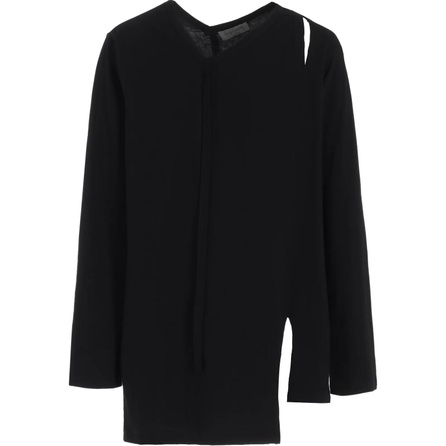 Yohji Yamamoto Pour Homme SS25 2025 Spring/Summer Collection Soft Comfortable Perforated Solid Color V-Neck Long Sleeve T-Shirt Men's Black