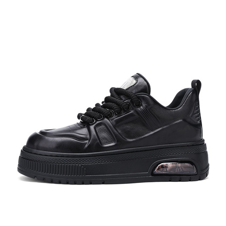 U7 Genuine Leather High-End Trendy Personality Versatile Low-Top Sneakers Men's Black