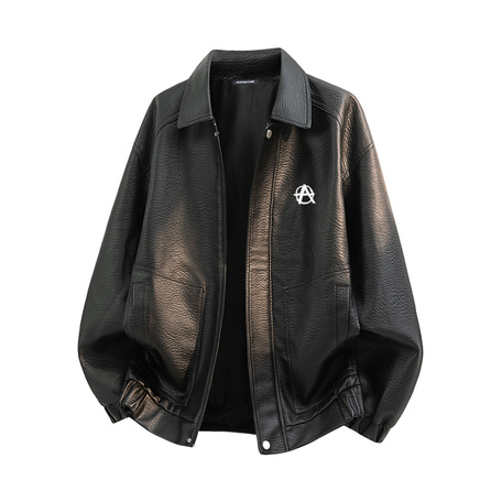 Acupuncture Light Luxury American Trendy Brand Simple Leather Jacket Retro Fashion Comfortable Versatile Trendy High Quality Loose Drop Shoulder Motorcycle Style Top Leather Coat Men's