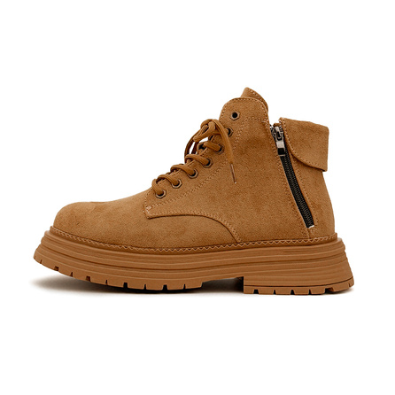 HUANQIU British Retro Outdoor Street Style American Street Zip-Up Yellow Boots Versatile Thick Sole Height Increase Simple Daily Comfortable Fashion Short-Cut Martin Boots Men's