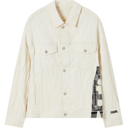 KARL LAGERFELD Lapel Color-Block Letter Single-Breasted Long Sleeve Denim Jacket Men's