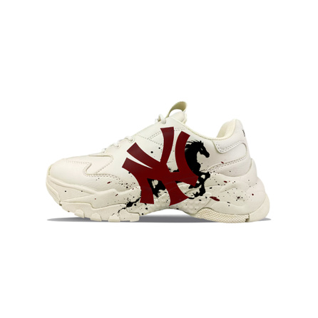 [Custom Sneakers] MLB Big Ball Chunky Street Retro Personality Graffiti Classic Versatile Cushioning Wear-Resistant Low-Top Dad Shoes Unisex Beige