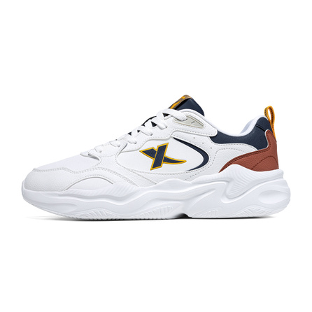 Xtep Milk Cap Commute Business Sports Wear-Resistant Cushioning Low-Top Casual Shoes Men's Classic White Ink Cyan Blue Soapberry