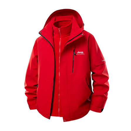 Jeep Casual Series Minimalist Mountain Outdoor Hiking Camping Tibet Trekking Rock Climbing Sports Detachable Fleece Liner Loose Hooded 3-in-1 Versatile Comfortable Warm Wear-Resistant Waterproof Water-Repellent Two-Piece Jacket Unisex