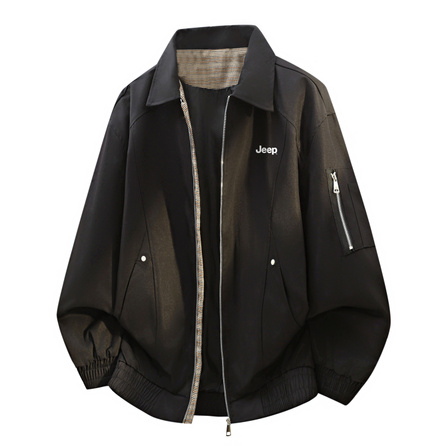Jeep American High Street Patchwork Structure Vintage Solid Color Simple Versatile Zip Design Cardigan Lapel Loose Plus Size Plaid Lining Straight Drop Feel Trendy Cargo Sports Commute Casual Jacket Coat Unisex