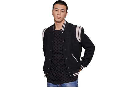 TCH Casual Round Neck Loose-Fit Single-Breasted Long Sleeve Baseball Jacket Men's Black