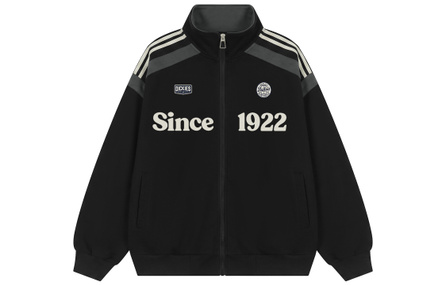 Dickies American Retro Classic Brand Letter Number 1922 Print Contrast Stripe Biker Style Relaxed Preppy Style Loose Casual Comfortable Drop Shoulder Sports High Quality Long Sleeve Stand Collar Cardigan Sweatshirt Unisex