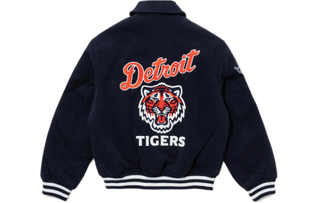 New Era MLB Detroit Tigers Letter Logo Lapel Long Sleeve Jacket Unisex Navy Blue