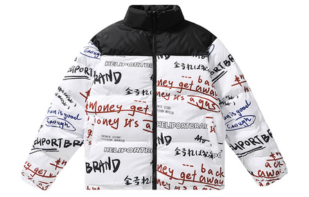 HELIPORT Full Print Graffiti Basic Print Solid Color Thick Warm Letter Heavy Puffer Winter Stand Collar Loose Puffer Coat Unisex