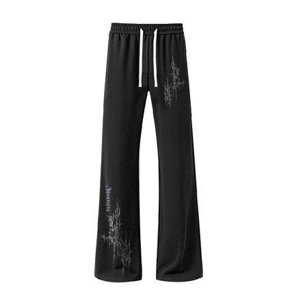 HUANQIU All-Season Curve Pants American High Street Gorgeous Flying Sickle Letter Print Simple Drawstring Outdoor Running Fitness Basketball Sweatpants Versatile Knit Fleece-Lined Thickened Warm Slimming Straight-Leg Casual Pants Unisex