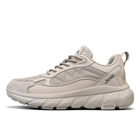 Jeep Autumn Winter Vintage Casual Outdoor Travel Thick Sole Height-Increasing Sport Trendy Versatile Maillard Style Business Commute Comfortable Cushioning Wear-Resistant Wrapped Low-Top Dad Shoes Men's