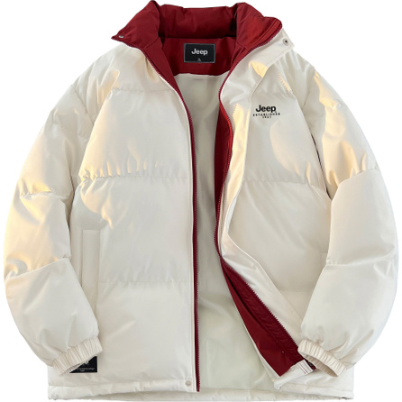 Jeep Wrangler Leisure Series American Solid Color Classic Color-Blocking Simple Fake Two-Piece College Style Loose Comfortable Warm Durable Outdoor Casual Daily Commute Stand Collar Puffer Jacket Unisex