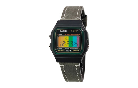 Custom Watch CASIO Modified Series Colorful Vertical Stripe Dial Black Resin Case Water Resistant DW-5600UBB Modified Quartz Movement Leather Strap Men's Black Dial
