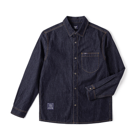 Lee FW24 Mall Same Style Early Fall Comfort Fit 101+ Embroidered Long Sleeve Denim Shirt Rinse Shirt Men's Rinse