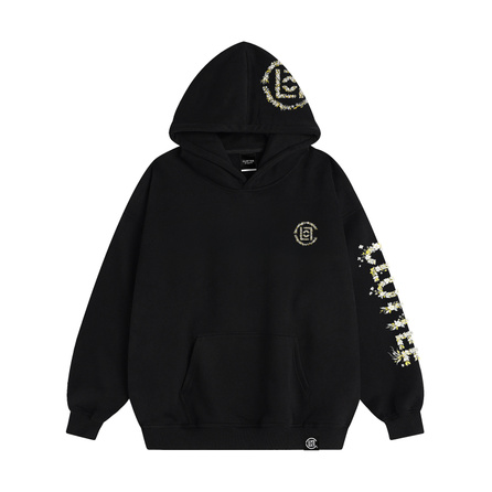 CLOT X CLOTEE American 420g High Street Plant Floral Surrounding Logo Hat Body Sleeve Arm Artistic Letter Pattern Ribbed Cuffs Hem Loose Drop Shoulder Skin-Friendly Casual Street Pullover Hooded Comfortable Sweatshirt Unisex