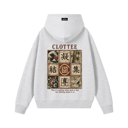 CLOT X CLOTTEE China-Chic Retro New Chinese Style National Trend Text Graphic Couple's Front and Back Double Print Loose Drop Shoulder Big Pocket Street Casual Pullover Hoodie Top Heavyweight Sweatshirt Unisex