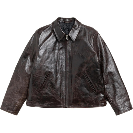 Stussy SS26 GARAGE JACKET LEATHER Classic Comfortable Relaxed Casual Commute Versatile Lapel Long Sleeve Leather Jacket Unisex