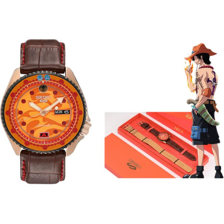 SEIKO One Piece Series Classic Can SEIKO5 Series One Piece Collaboration New 5 Automatic Mechanical Movement Leather Strap Japanese Korean Watch Men's Watch Orange Dial