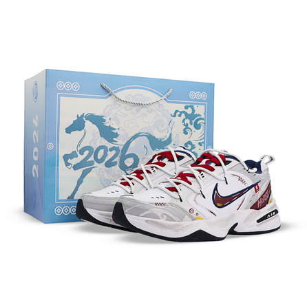 [Custom Sneakers] Nike Air Monarch 4 Fu Ma Xian Rui Year of the Horse Gift Box New Chinese Style National Trend Hand-Painted Retro Totem Anti-Slip Wear-Resistant Height-Increasing Low-Top Dad Shoes Men's