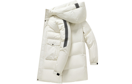 SNOW FLYING American Outdoor Casual Loose Versatile Cotton Padded Coat 90% Down Thickened Warm Windproof Cold Resistant College Style Top Color Block Stripe Hooded Dual Pocket Mid-Length Down Jacket Winter