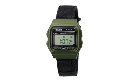 Custom WatchCASIO Modified Series Green Resin Case Daily Water Resistant F-91WM-3A Modified Quartz Movement Nylon Band Japanese Korean Watch Men's Black Dial