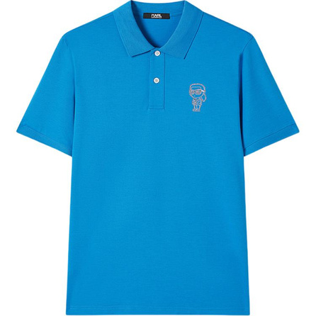 KARL LAGERFELD Outdoor Business Daily Simple Comfort Solid Lyocell Silk Embroidery Short Sleeve Polo Shirt Men's Blue