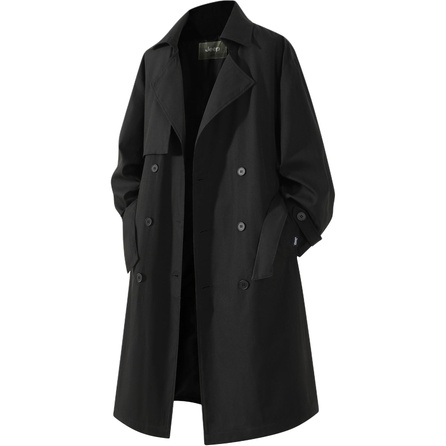 Jeep American Retro Elegant Drape Casual Comfortable Double-Breasted Lapel Daily Commute Mid-Length Solid Color Minimalist Premium British Style Cleanfit Belt Waist Cinched Windproof Trench Coat Unisex
