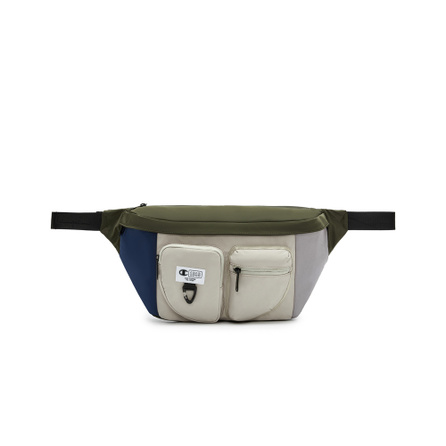 Champion FW24 Letter Logo Patchwork Color Block Retro Casual Large Capacity Daily Versatile Nylon Waist Bag Regular Unisex Black/Ecru & Navy Blue